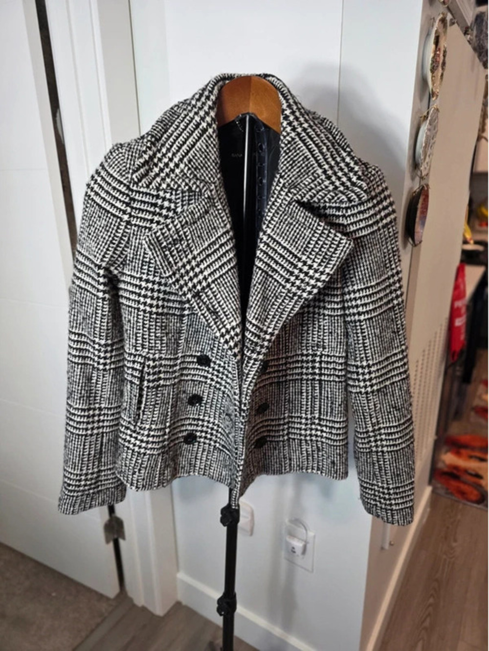 Wool blend peacoat, Banana Republic, houndstooth pattern